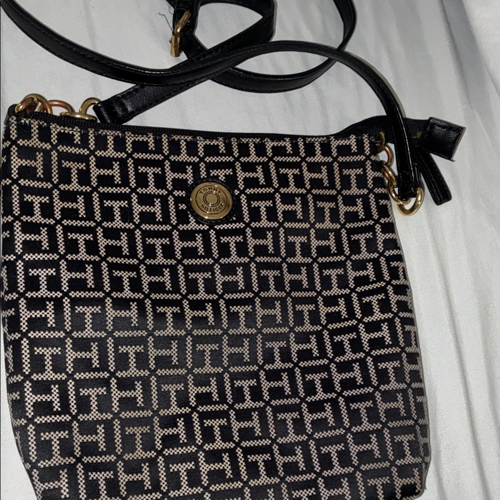 Tommy Hilfiger Black and‎ Gold Crossbody Bag